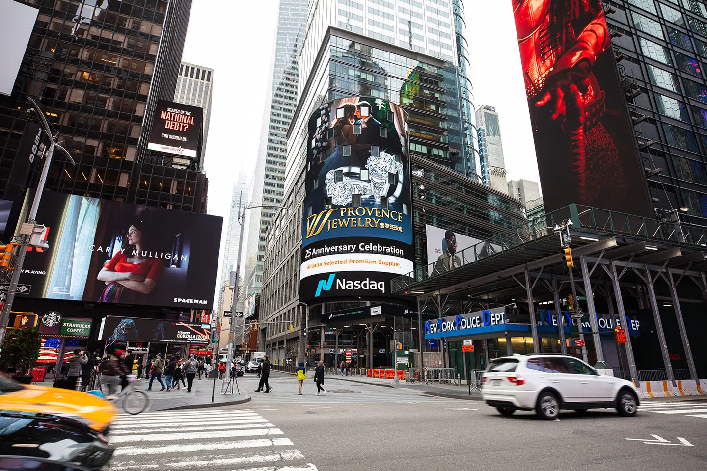 provence jewelry advertisement on nasdaq building screen