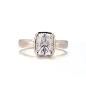 10k gold elongated cushion moissanite bezel prong solitaire engagement ring 1