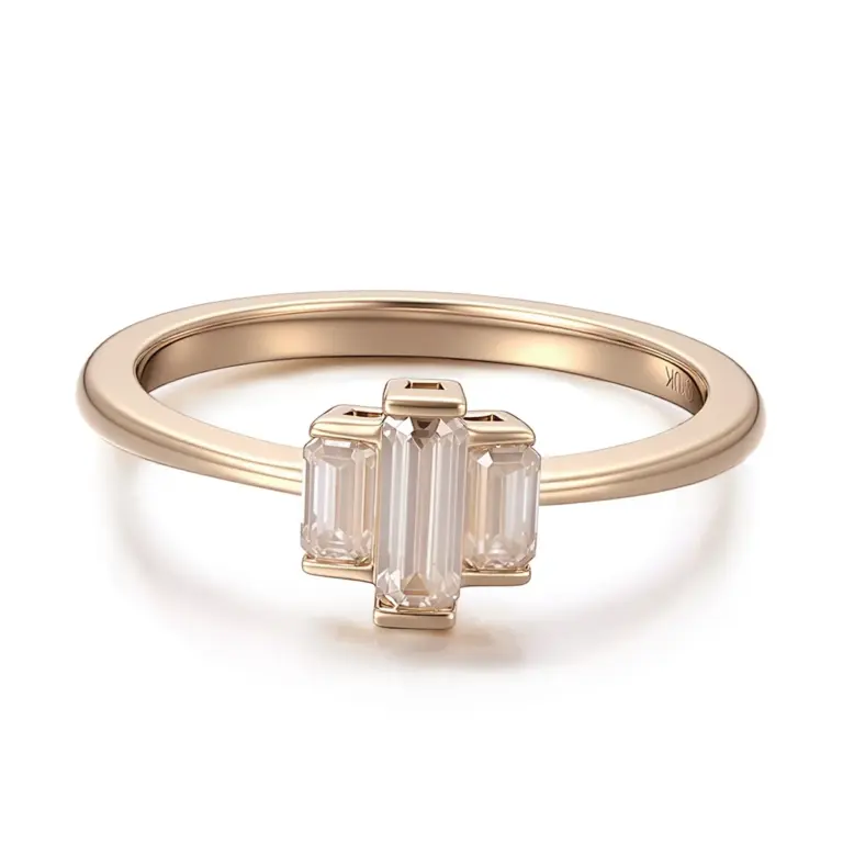 10k gold emerald cut moissanite channel three stone engagement ring 1