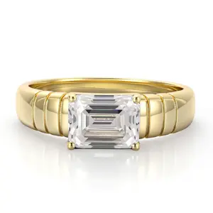 10k gold emerald cut moissanite four prong solitaire engagement ring 1