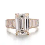 10k gold emerald lab grown diamond prong set side stone engagement ring 1