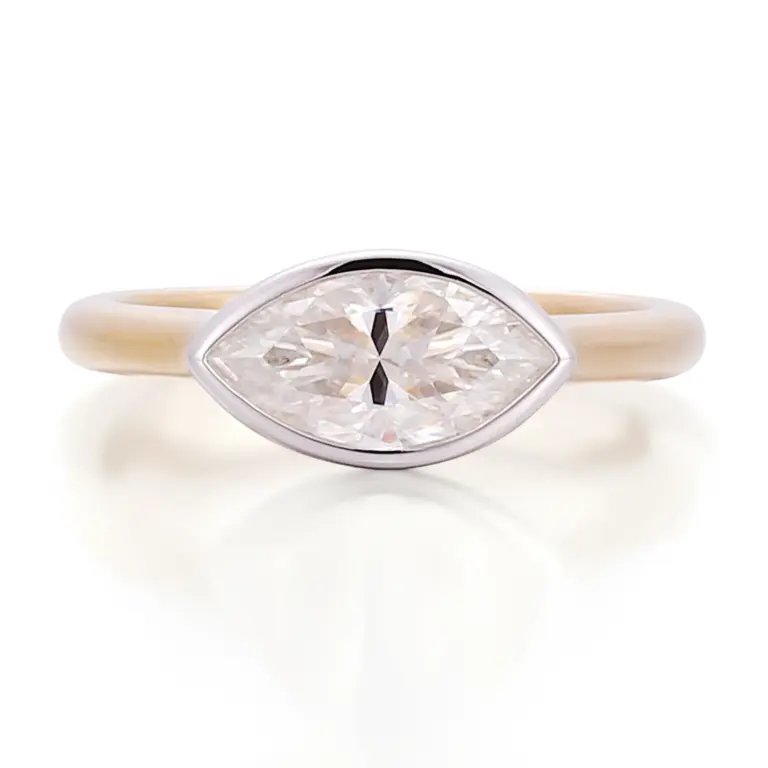 10k gold marquise lab grown diamond bezel solitaire engagement ring 1