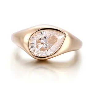 10k gold pear shape moissanite bezel solitaire engagement ring 1