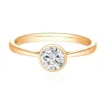 10k gold round cut moissanite bezel solitaire engagement ring 1