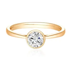 10k gold round cut moissanite bezel solitaire engagement ring 1