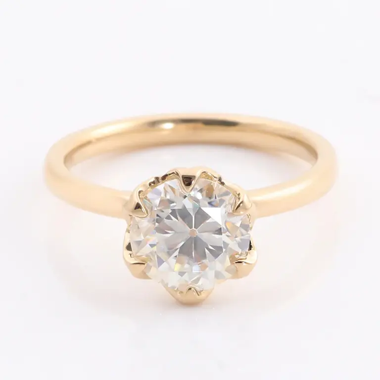 10k gold round cut moissanite six prong solitaire engagement ring 1