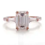 10k rose gold emerald cut moissanite four prong three stone engagement ring 1