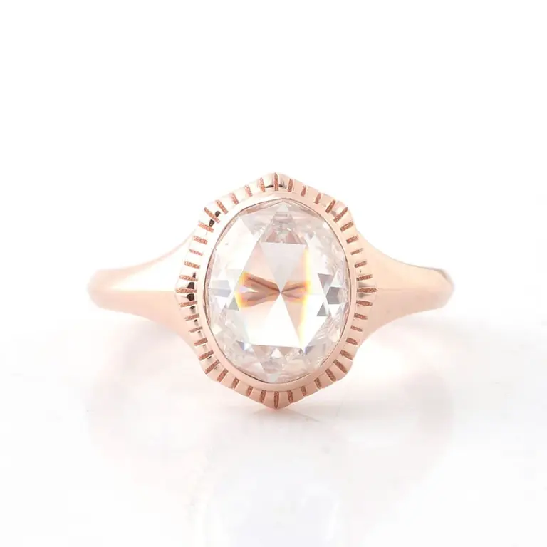 10k rose gold oval moissanite bezel solitaire engagement ring 1
