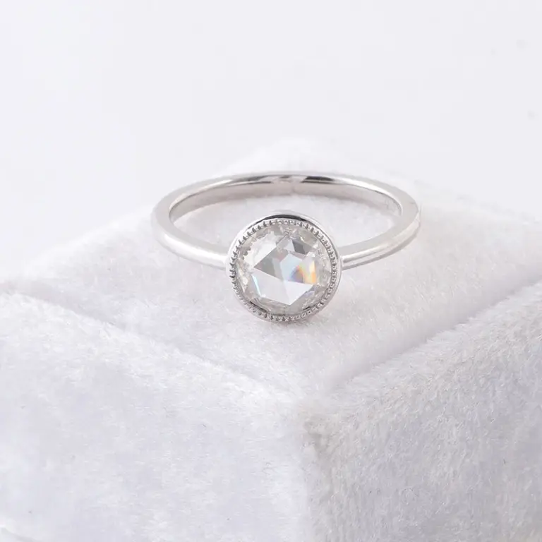 10k white round moissanite bezel solitaire engagement ring 1