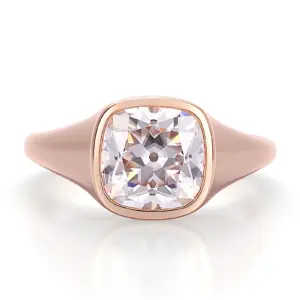 14k gold cushion cut moissanite bezel solitaire engagement ring 1