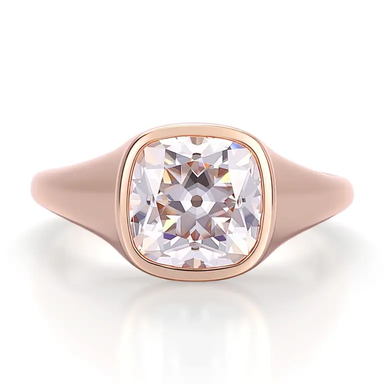 14k gold cushion cut moissanite bezel solitaire engagement ring 1