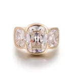 14k gold cushion lab grown diamond bezel three stone engagement ring 1