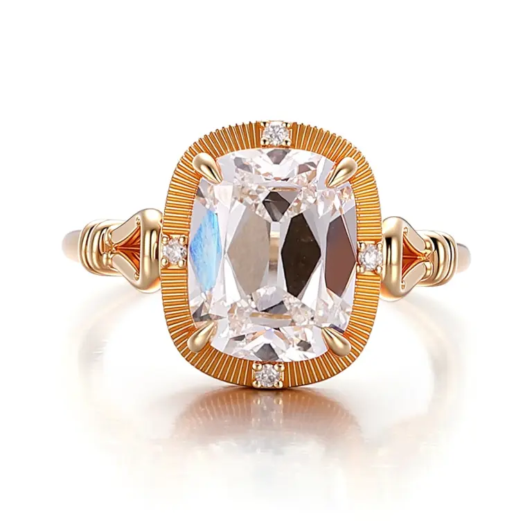 14k gold cushion lab grown diamond prong set solitaire engagement ring 1