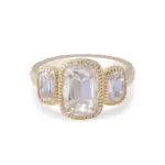 14k gold cushion moissanite bezel three stone engagement ring 1