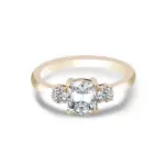 14k gold cushion moissanite four prong three stone engagement ring 1