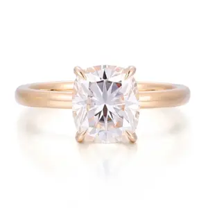 14k gold elongated cushion cut moissanite four prong solitaire engagement ring 1