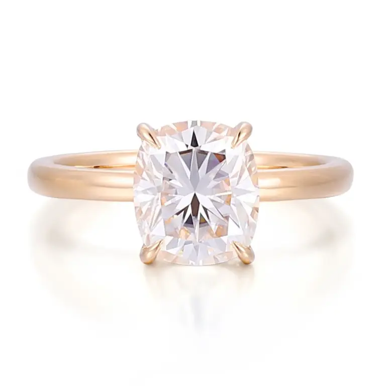 14k gold elongated cushion cut moissanite four prong solitaire engagement ring 1