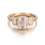 14k gold emerald cut moissanite bezel three stone engagement ring 1