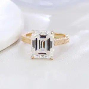 14k gold emerald cut moissanite four prong solitaire engagement ring 1
