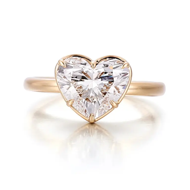 14k gold heart lab grown diamond prong set solitaire engagement ring 1