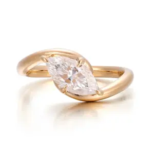 14k gold marquise cut moissanite four prong solitaire engagement ring 1