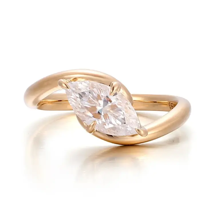 14k gold marquise cut moissanite four prong solitaire engagement ring 1