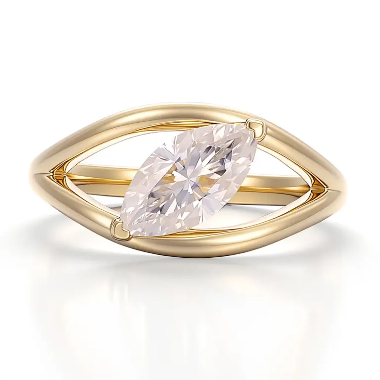 14k gold marquise cut moissanite prong split shank engagement ring 1
