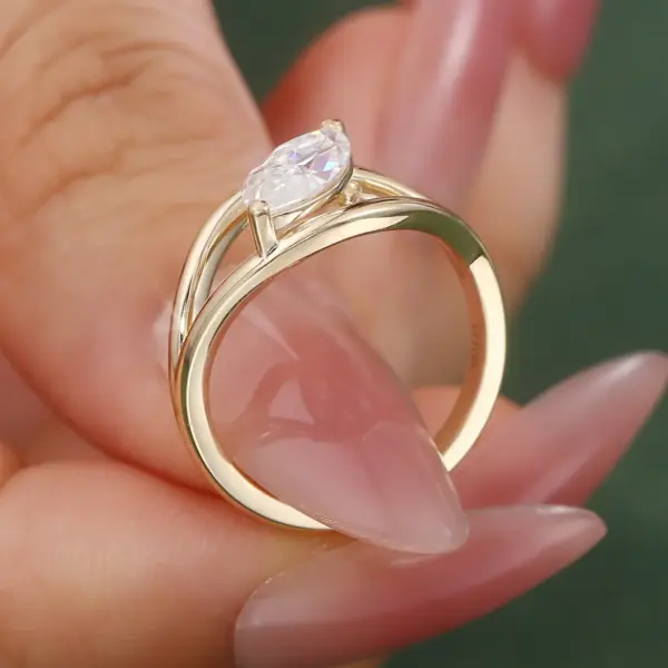 14K Gold Marquise Cut Moissanite Prong Split Shank Engagement Ring ...