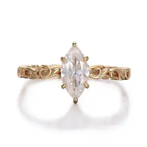 14k gold marquise cut moissanite six prong solitaire engagement ring 1