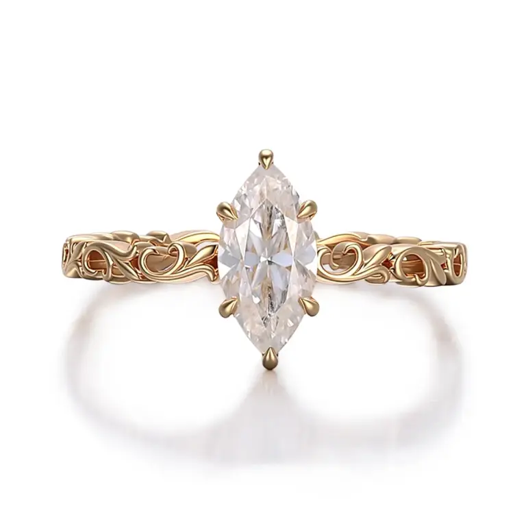 14k gold marquise cut moissanite six prong solitaire engagement ring 1