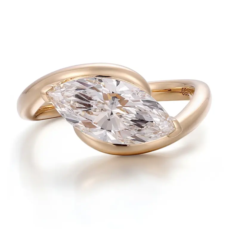 14k gold marquise lab grown diamond channel set split shank engagement ring 1