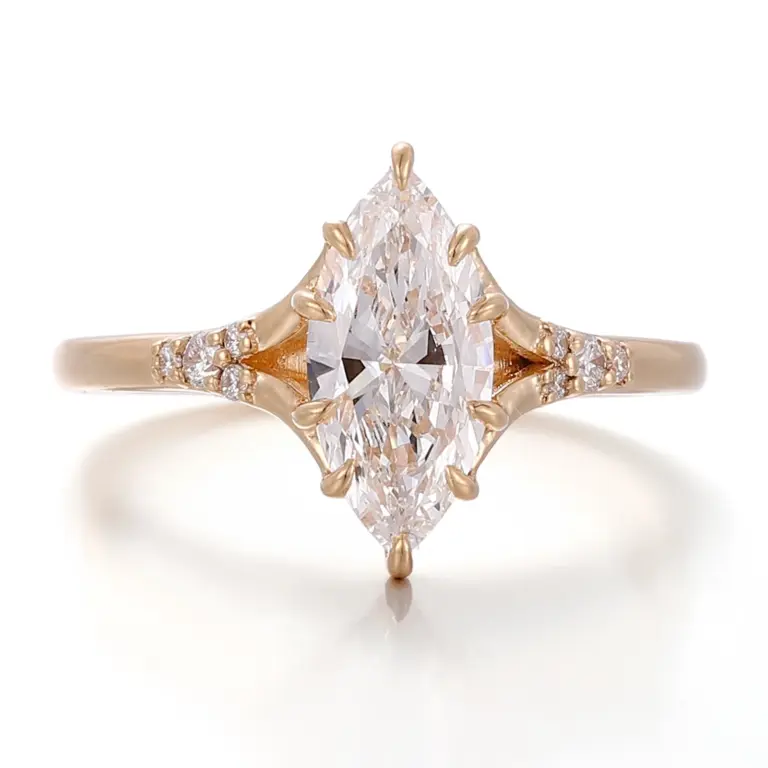 14k gold marquise lab grown diamond prong set cluster engagement ring 1