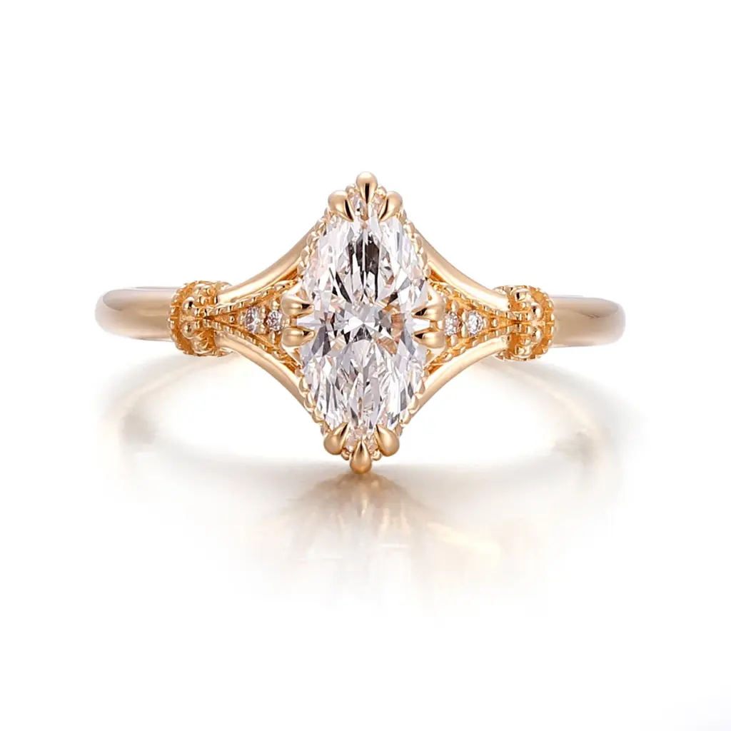 14k gold marquise lab grown diamond six prong cluster engagement ring 1
