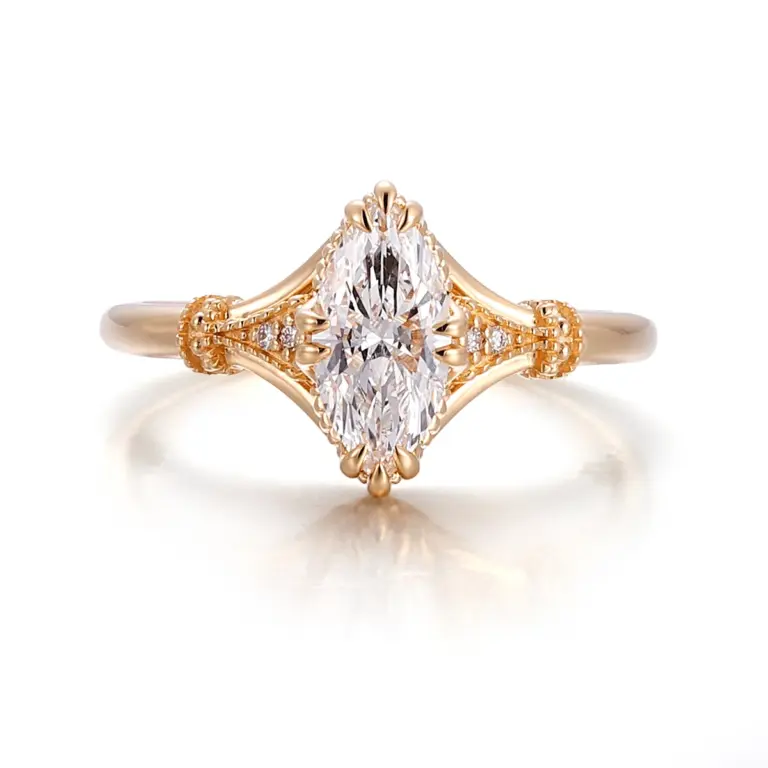 14k gold marquise lab grown diamond six prong cluster engagement ring 1
