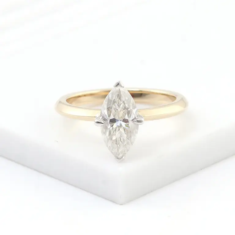 14k gold marquise moissanite prong set solitaire engagement ring 1