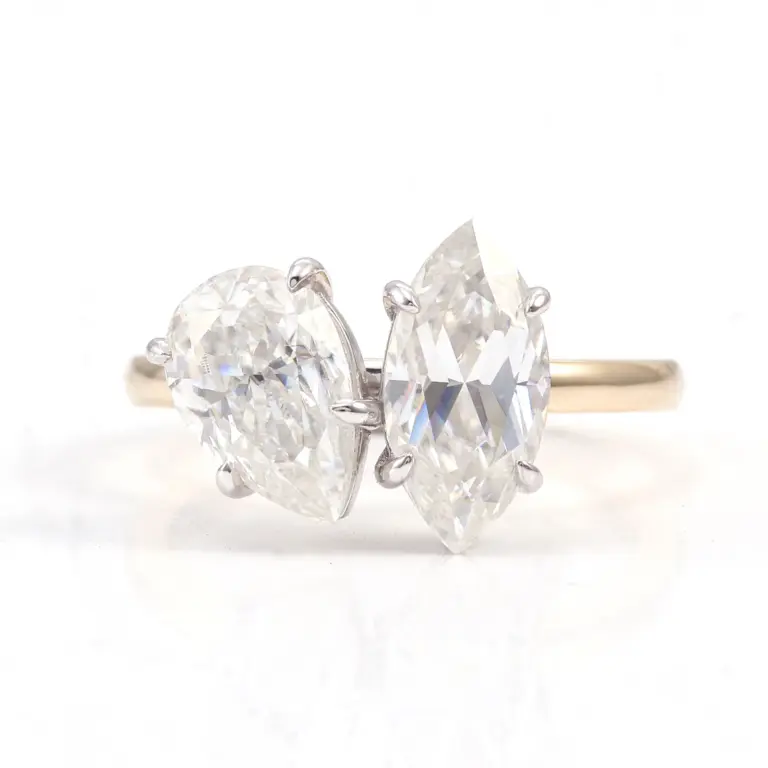 14k gold marquise pear moissanite prong set toi et moi engagement ring 1