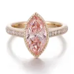 14k gold marquise pink lab grown diamond bezel side stone engagement ring 1