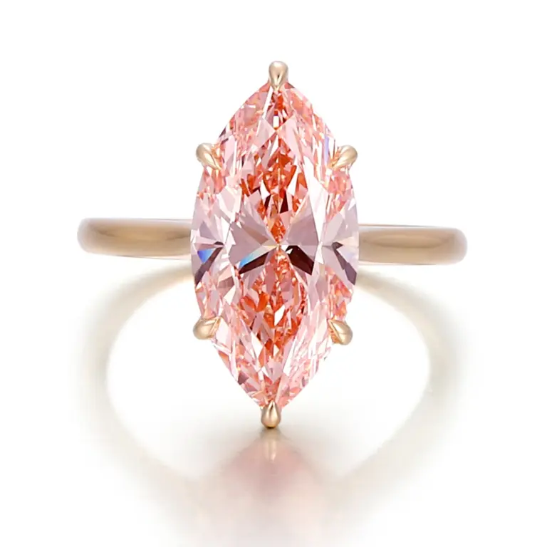 14k gold marquise pink lab grown diamond prong set solitaire engagement ring 1