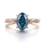 14k gold oval blue lab grown diamond prong set split shank engagement ring 1
