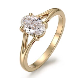 14k gold oval cut lab diamond four prong solitaire engagement ring 1