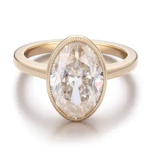 14k gold oval cut moissanite bezel solitaire engagement ring 1