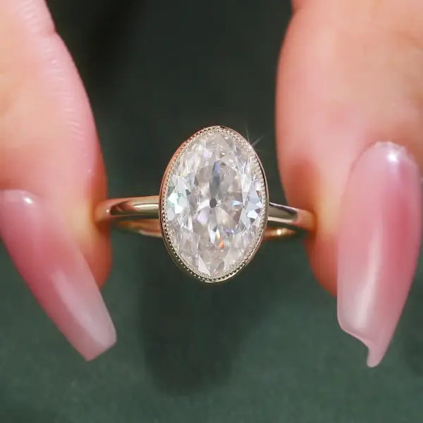 14K Gold Oval Cut Moissanite Bezel Solitaire Engagement Ring | Provence ...