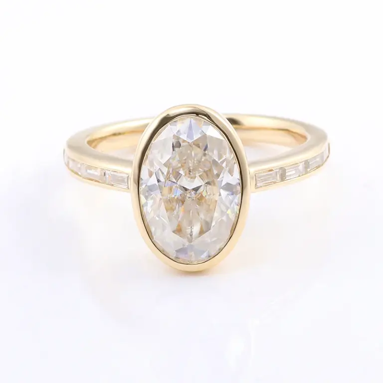14k gold oval cut moissanite bezel straight engagement ring 1