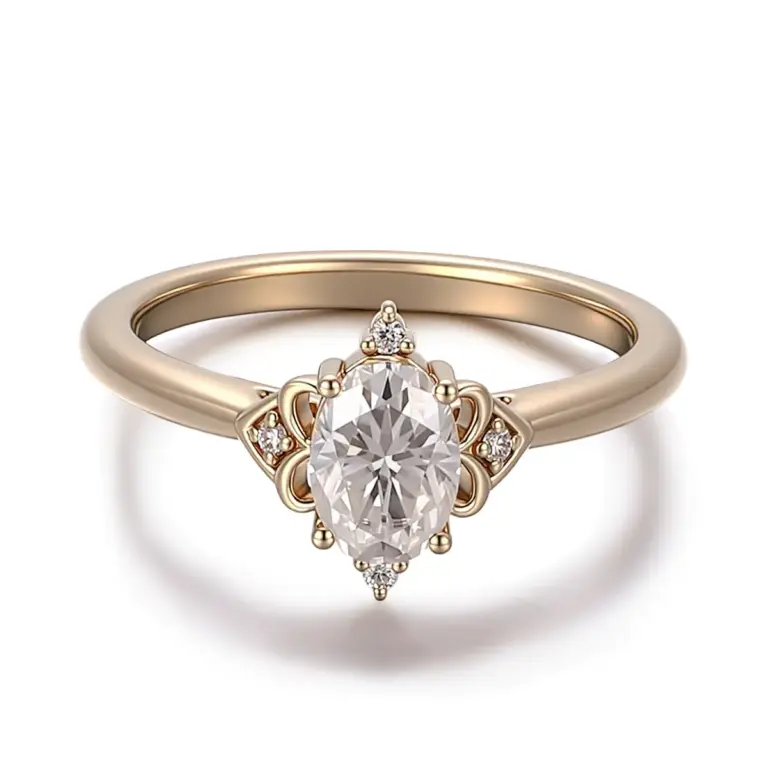 14k gold oval cut moissanite four prong solitaire engagement ring 1