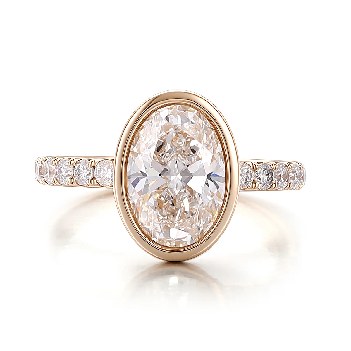 14k gold oval lab grown diamond bezel side stone engagement ring 1 14k gold oval lab grown diamond bezel side stone engagement ring 1