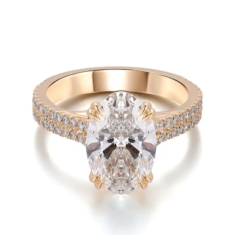 14k gold oval lab grown diamond prong set cluster engagement ring 1