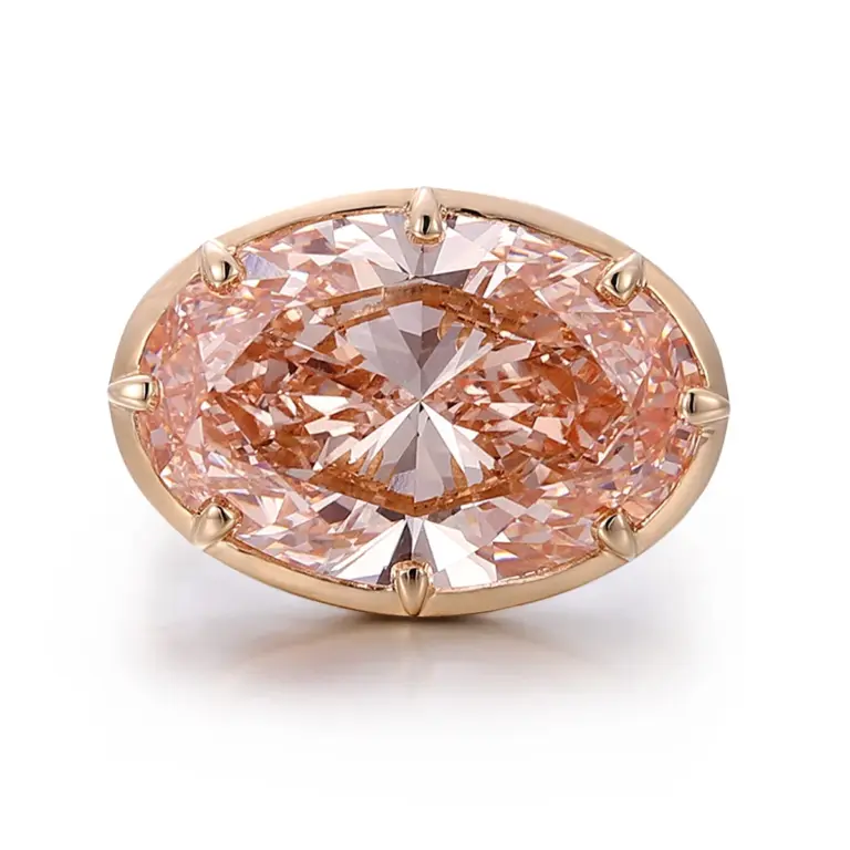 14k gold oval pink lab grown diamond prong set solitaire engagement ring 1