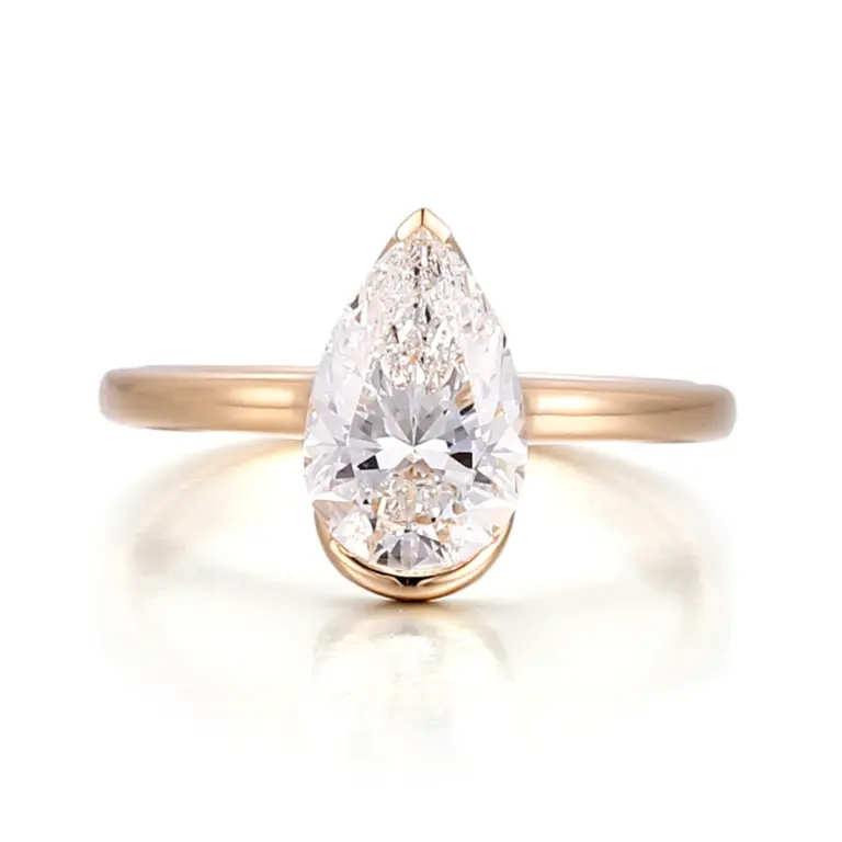 14k gold pear lab grown diamond channel set solitaire engagement ring 1