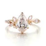 14k gold pear lab grown diamond prong set cluster engagement ring 1