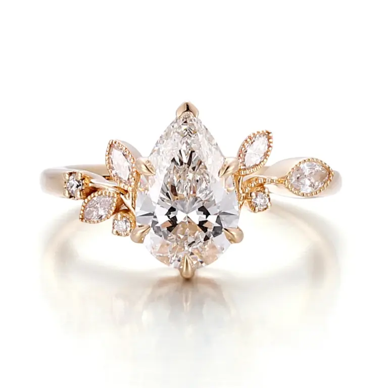14k gold pear lab grown diamond prong set cluster engagement ring 1